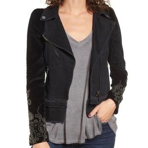 BLANK NYC Denim Mix Moto Biker Jacket Black Sz S